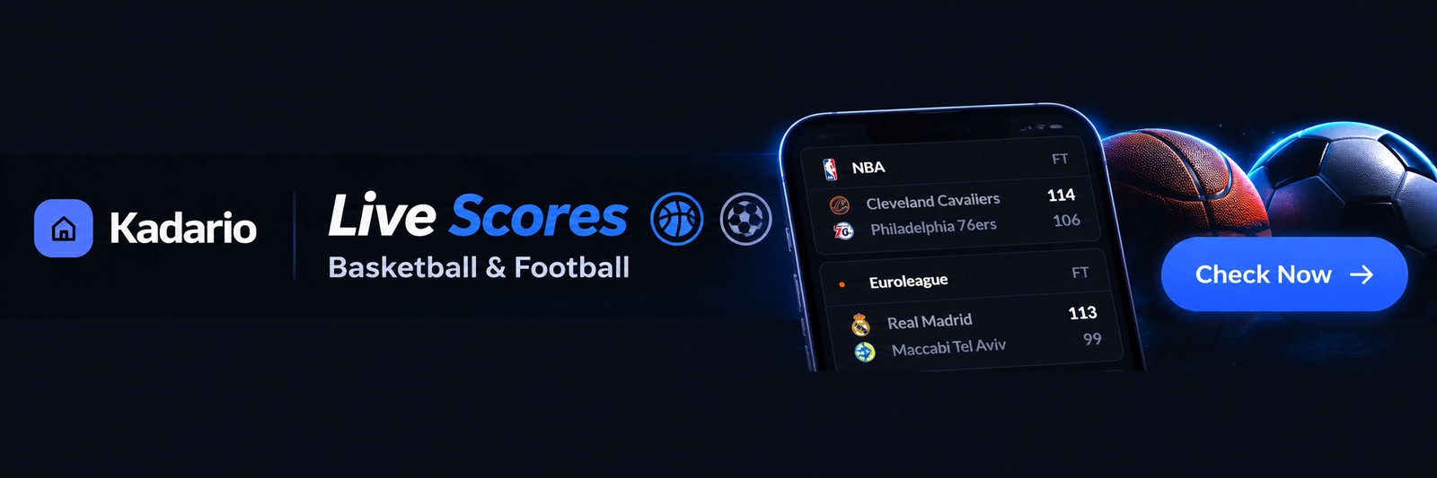 Kadario Live Scores — Basketball & Football (320x50 Banner)